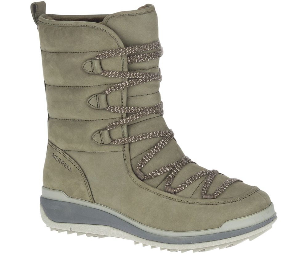 Merrell Støvler Dame - Snowcreek Cozy Læder Polar Waterproof - Olivengrøn - HGM149860